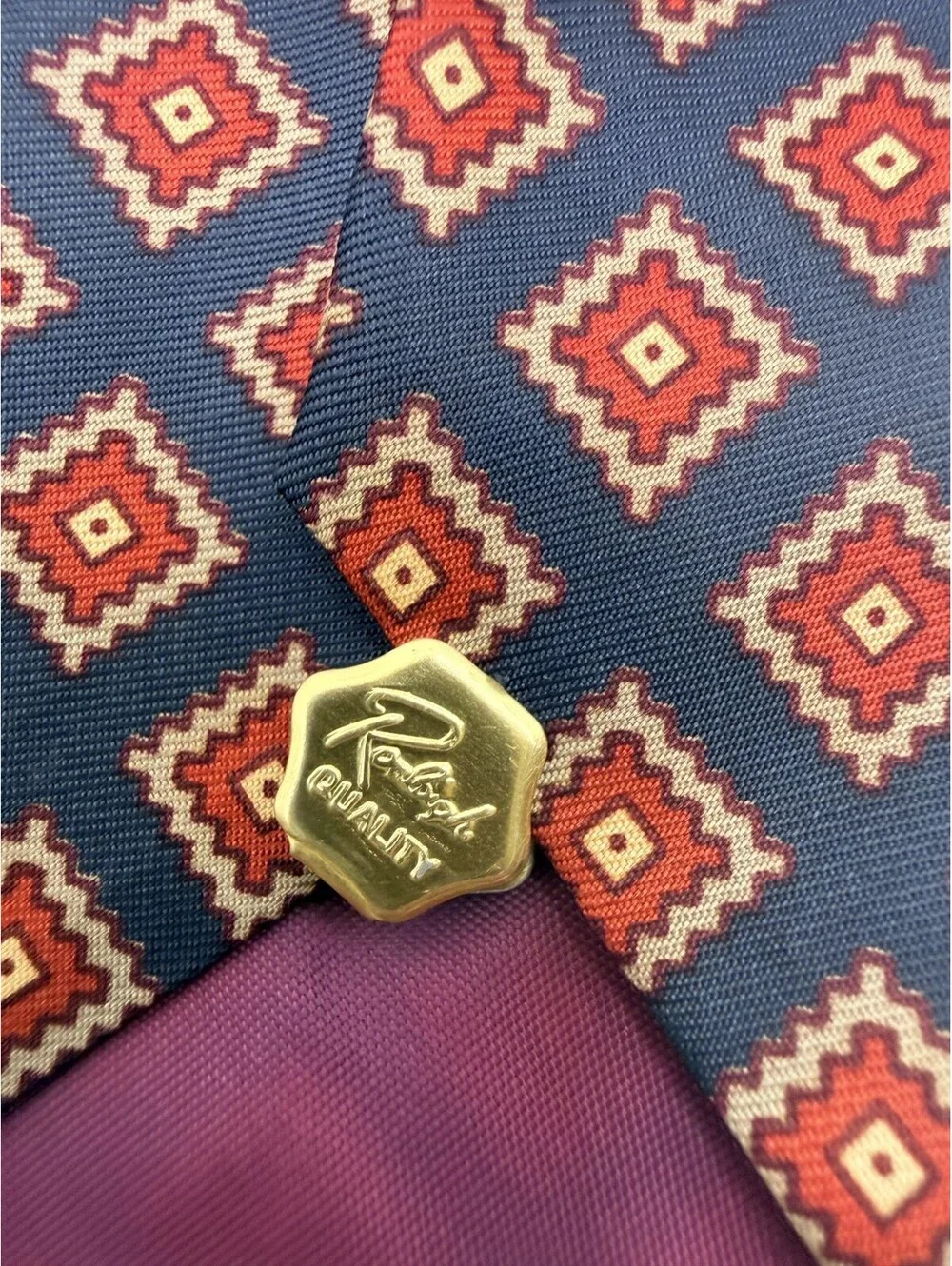 Ungers Mens Necktie Navy Red Tan Aztec Diamond Medallion Pattern‎